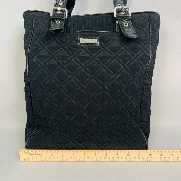 Vera Bradley Black Quilted Tote Bag Purse Shoulder Handbag Silver Hardware Large - Picture 8 of 9